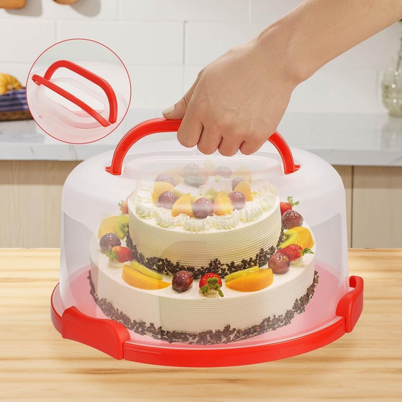 CLAPONE Cake 11 Inch Cake Carrier Stand Round Holder Storage with Lid and Handle for Transport Storage Container Tray Cake Cover Stand Cupcake Containers Keeper Kitchen Cooking Box Large Red - Image 2