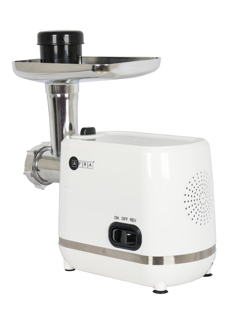 AFRA - AFRA Meat Grinder, 1200w, 3 Cutting Discs, Aluminum Construction, Stainless Steel Cross Knife, food storage pusher, kibbeh & sausage attachment AF-1200MGWT, 2 Year Warranty - Image 1