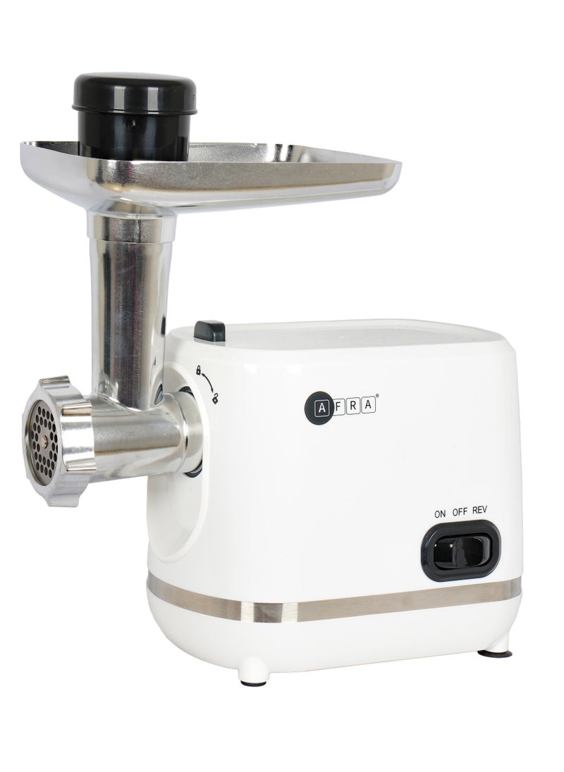 AFRA - AFRA Meat Grinder, 1200w, 3 Cutting Discs, Aluminum Construction, Stainless Steel Cross Knife, food storage pusher, kibbeh & sausage attachment AF-1200MGWT, 2 Year Warranty - Image 1