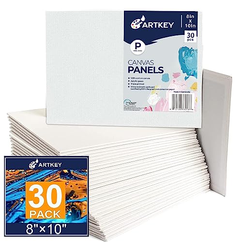 Artkey Canvases for Painting 8x10 Inch 30Pack 10 oz Primed 100 Cotton White Blank Flat Canvas Boards Art Paint Canvas Panels for Acrylic Oil Watercolor Tempera Paints - Image 1