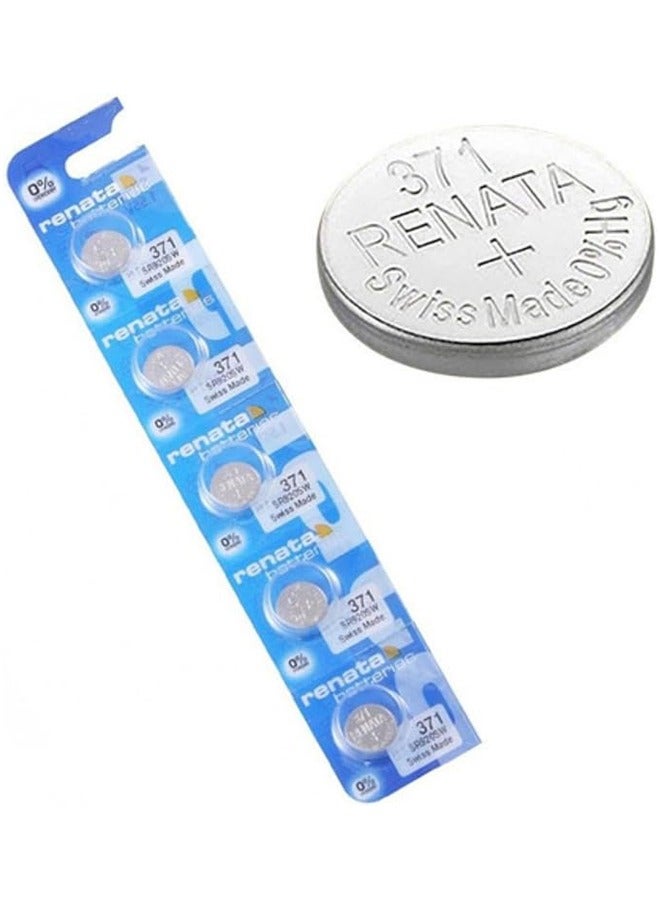ريناتا بطارية ساعة معصم من ريناتا - صناعة سويسرية، خلية زر 1.55 فولت، بطارية ريناتا بعمر طويل, 5 قطع , 371-2, SR920SW - Image 1
