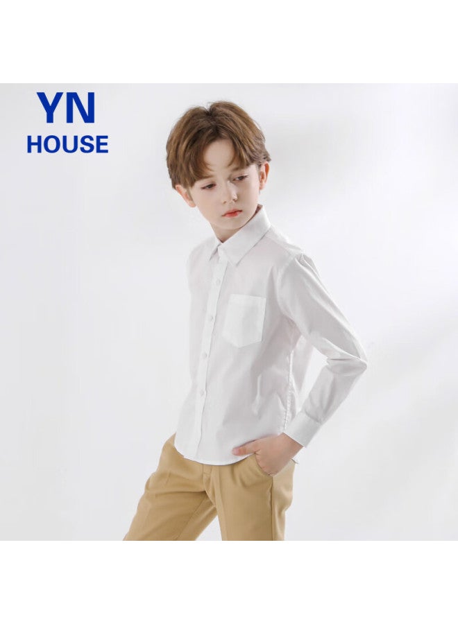 Yinuofang Children's Shirt, White Long Sleeve With Pocket, Boys' Shirt： White Long Sleeve, 150cm - Image 2