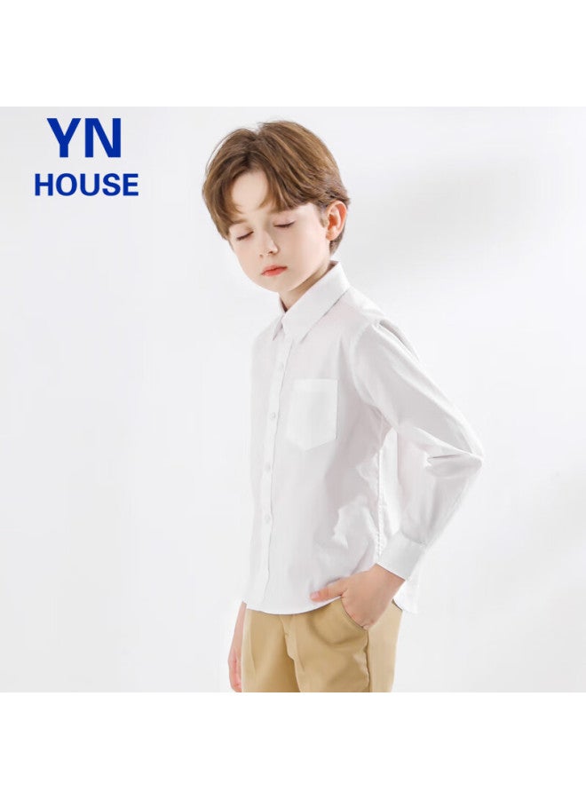 Yinuofang Children's Shirt, White Long Sleeve With Pocket, Boys' Shirt： White Long Sleeve, 150cm - Image 4