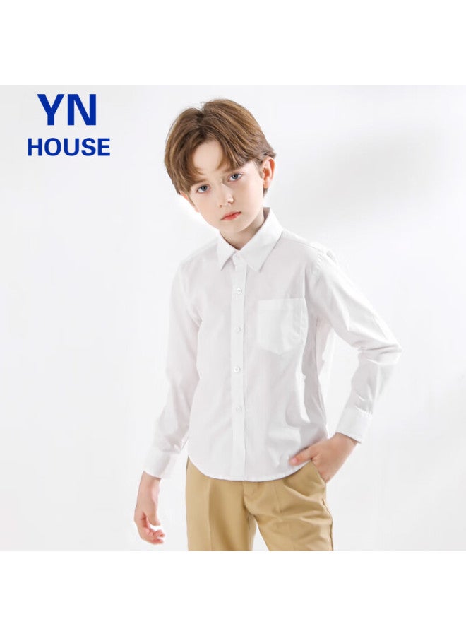 Yinuofang Children's Shirt, White Long Sleeve With Pocket, Boys' Shirt： White Long Sleeve, 150cm - Image 3