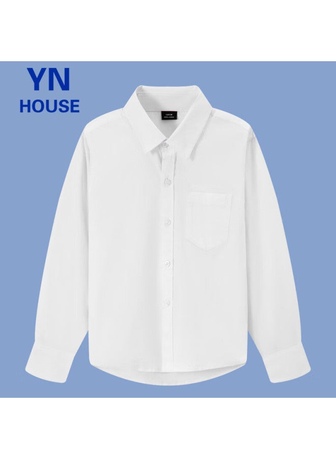 Yinuofang Children's Shirt, White Long Sleeve With Pocket, Boys' Shirt： White Long Sleeve, 150cm - Image 1