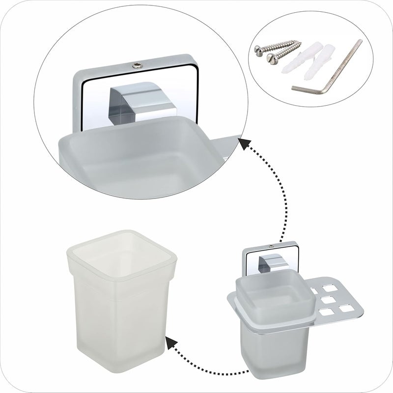KANJAL Tumbler Holder Stand Bathroom Glass Toothbrush Holders Tumbler Stand Toothpaste Tumbler Holders for Bathroom Accessories Toothbrush Stand304 Stainless SteelFrosted Glass 38 - Image 5