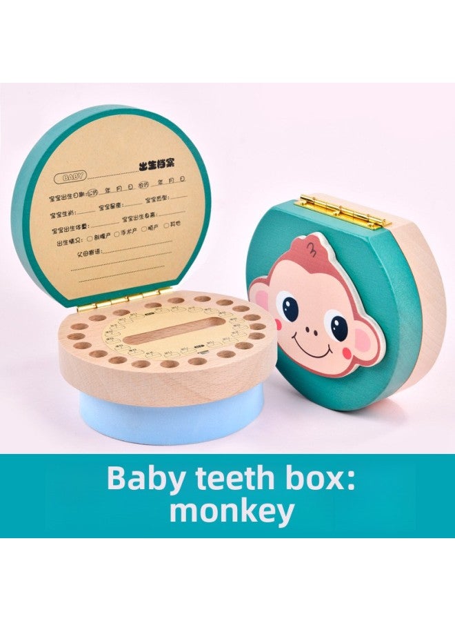 Baby Teeth Commemorative Box Solid Wood Twelve Zodiac Baby Teeth Box Children's Teeth Collection Storage Box Baby's Teeth Protection-Color:Teeth Collection Box Color Model-monkey (blue Background)  - Image 1