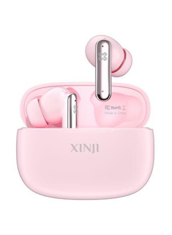 XINJI سماعات أذن استريو لاسلكية حقيقية XINJI Stone M1 باللون الوردي بقدرة 300 مللي أمبير في الساعة مع تصميم مريح لسماعات الأذن وعناصر تحكم ذكية باللمس/توافق واسع - Image 1