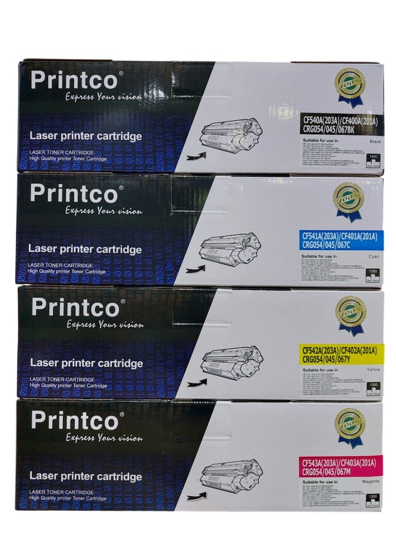 برينتكو متوافق مع خرطوشة حبر ملونة HP CF400A 401A 402A 403A 201A لطابعة HP201A LaserJet Pro M252 M252dw M277n M252N M277dw. مجموعة من 4 ألوان أسود سماوي أصفر أرجواني - Image 1