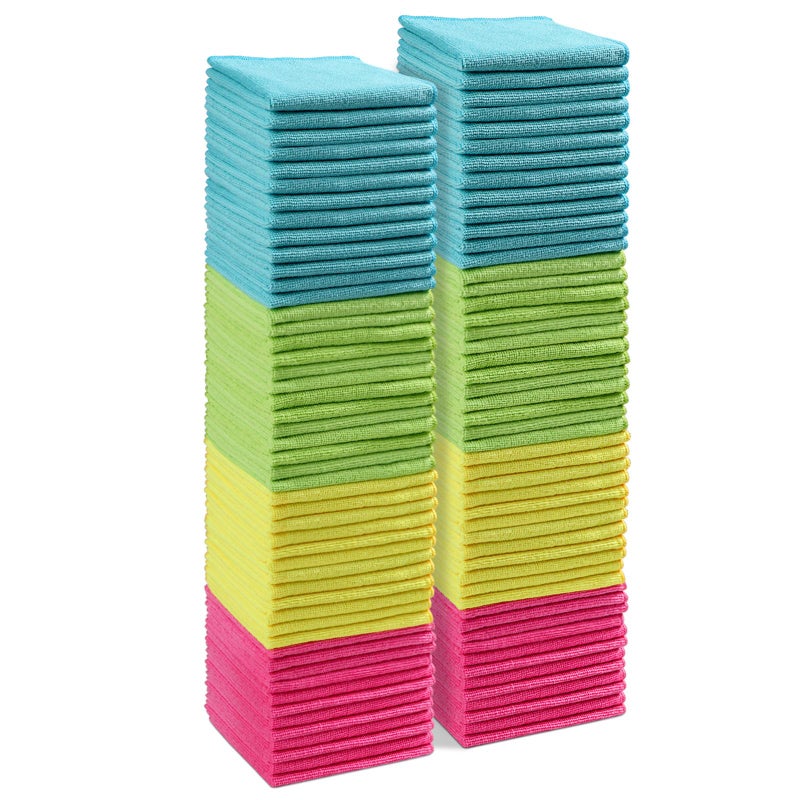 AIDEA Microfibre Cleaning Cloths 100 PackReusable Kitchen Cleaning Towels Dish ClothsLint Free Streak Free Washable Duster Cloth for House Car MotorbikeWindows30 x 30 cm