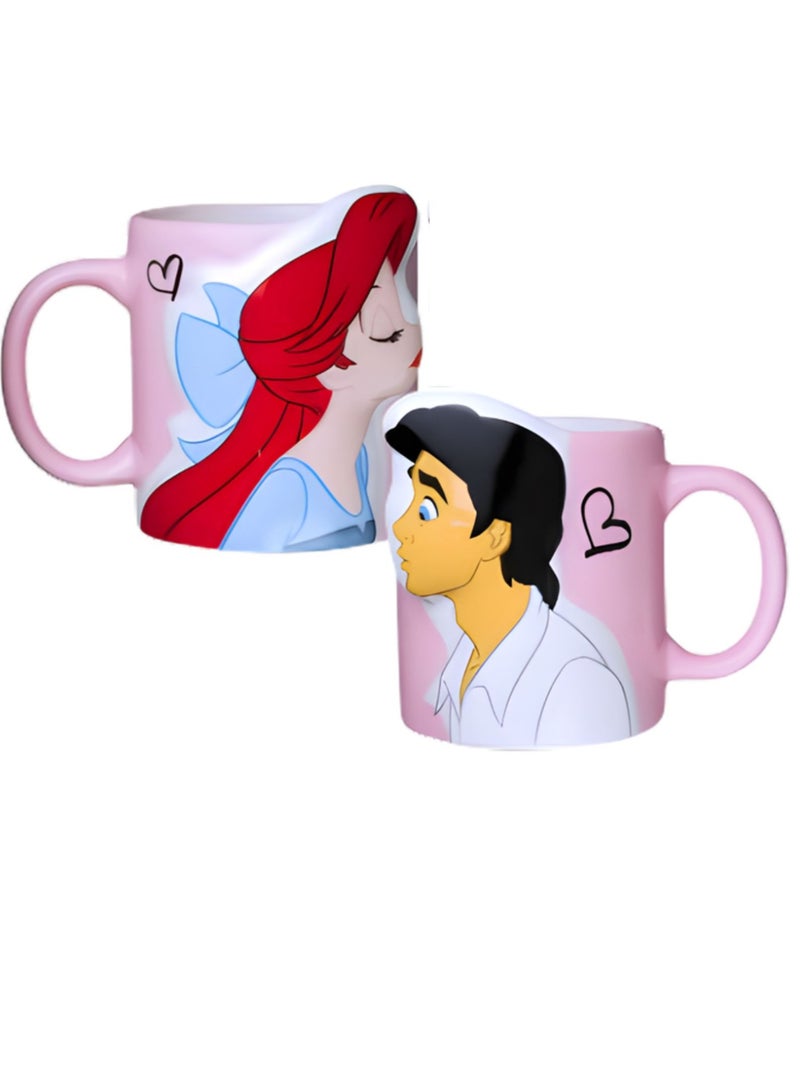 ديزني أكواب آرييل والأمير إريك لوف – مجموعة فناجين قهوة للزوجين من السيراميك، كوب شاي كرتوني - Image 1
