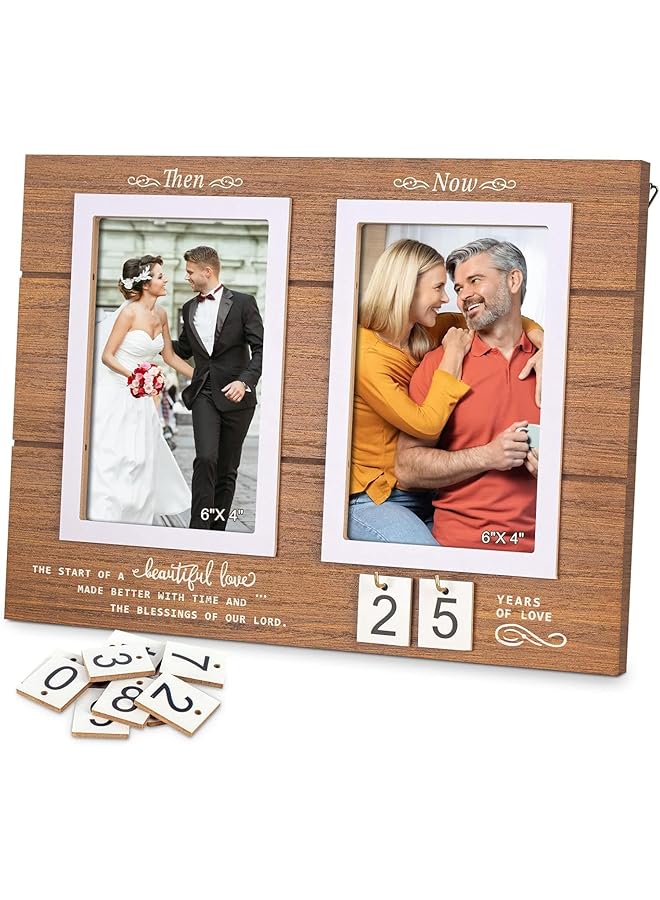 The Bros إطار صور الذكرى السنوية، أفكار هدايا الزفاف من 1-99 سنة، إطار صور خشبي للذكرى السنوية، هدايا حفل خطوبة مع اقتباس عاطفي، يحمل 2 صور بحجم 4x6 إنش - Image 1