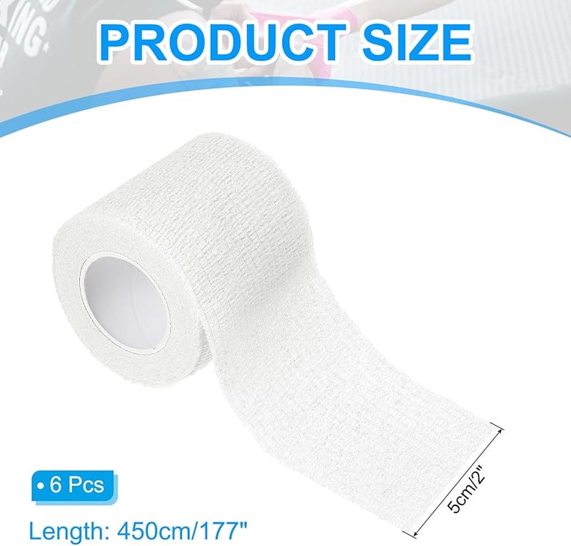 باتيكيل ضمادة ذاتية اللصق ملفوفة 2 بوصة × 177 بوصة 12 حزمة شريط رياضي مرن أبيض قابل للتنفس - Image 3