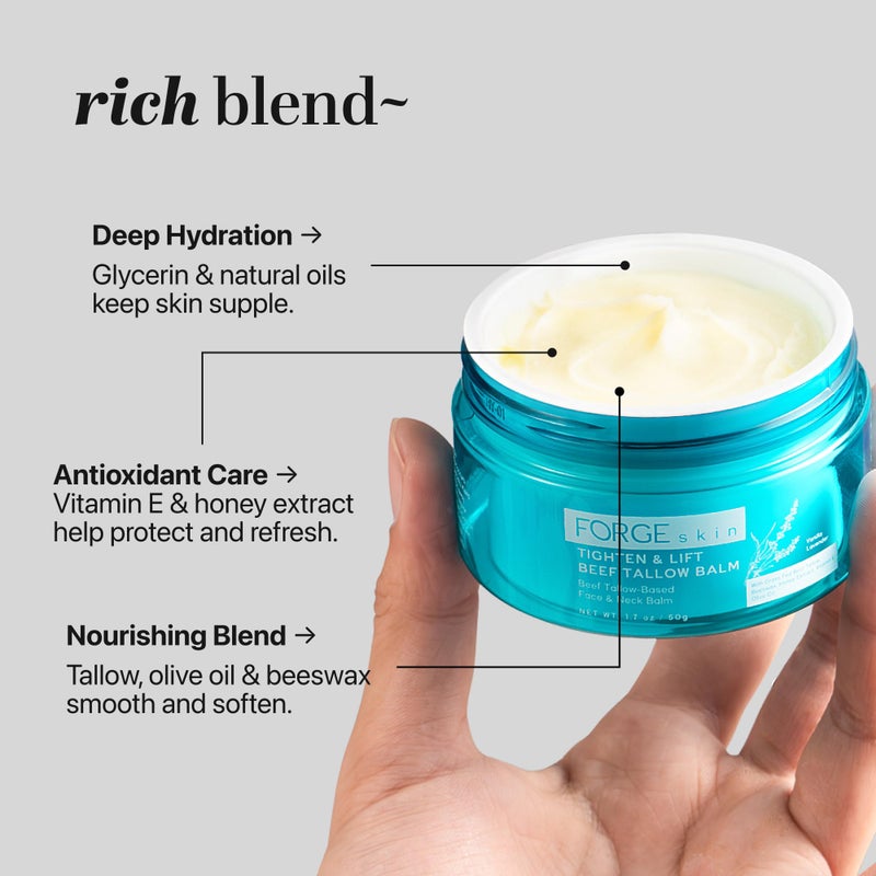 Forge SkinÂ® Tighten & Lift Balm for Women [TALLOW-BASED] - Beef Tallow & Honey Extract Face Moisturizer - Natural Cream - Hydrating Facial Lotion - Anti Aging Skincare with Essential Oils (1.7 OZ) - Image 2