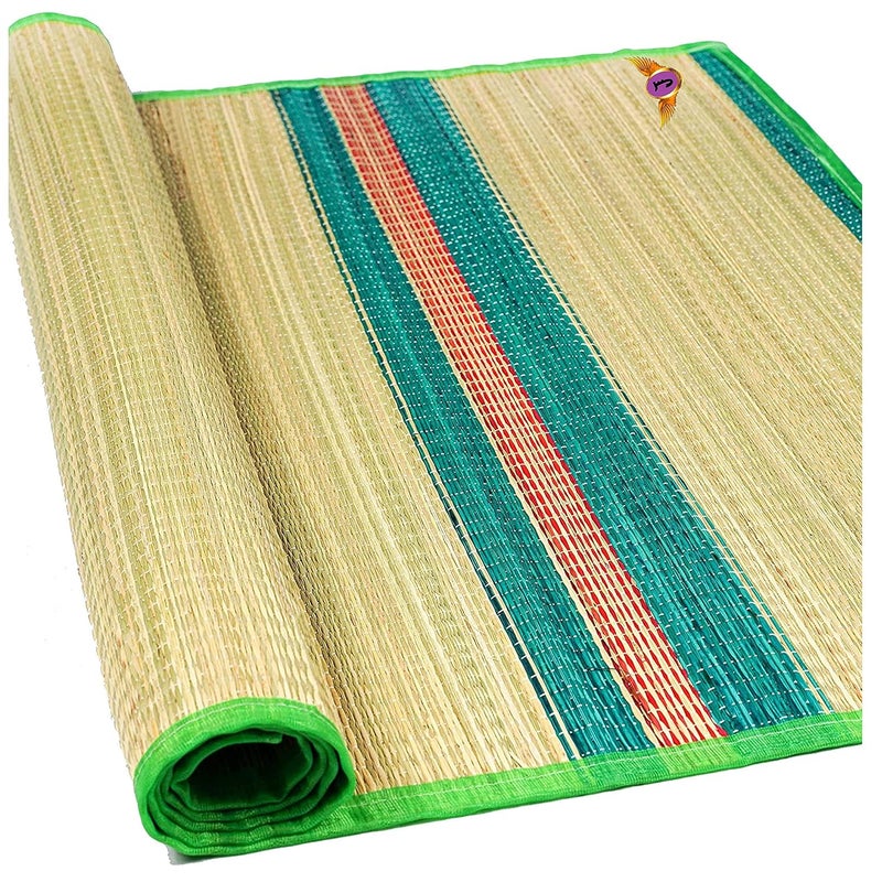 Jayam Traditional Korai Floor MatMulti DesignChataiCarpet Green 6 x 35 Feet
