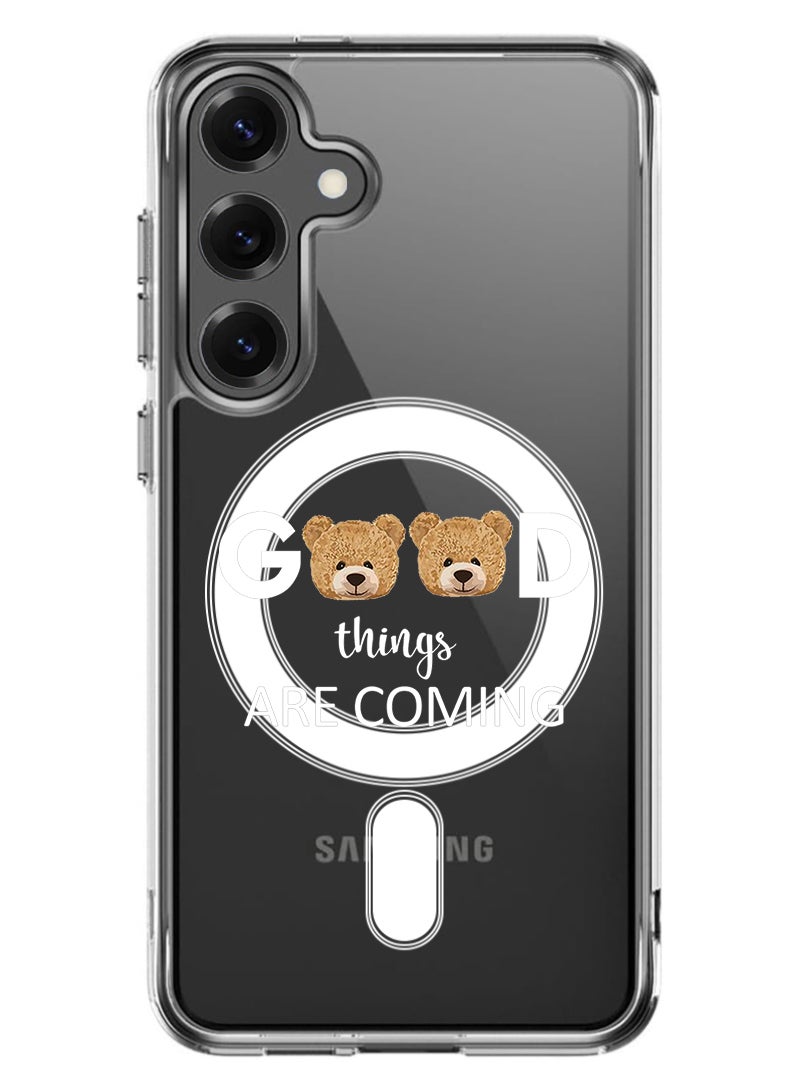 Theodor Magnetic Case for Samsung Galaxy S25 Plus 6.7-inch Compatible with MagSafe Wireless Charging, Shockproof Phone Bumper Cover Good thingsa are coming - White - Image 1