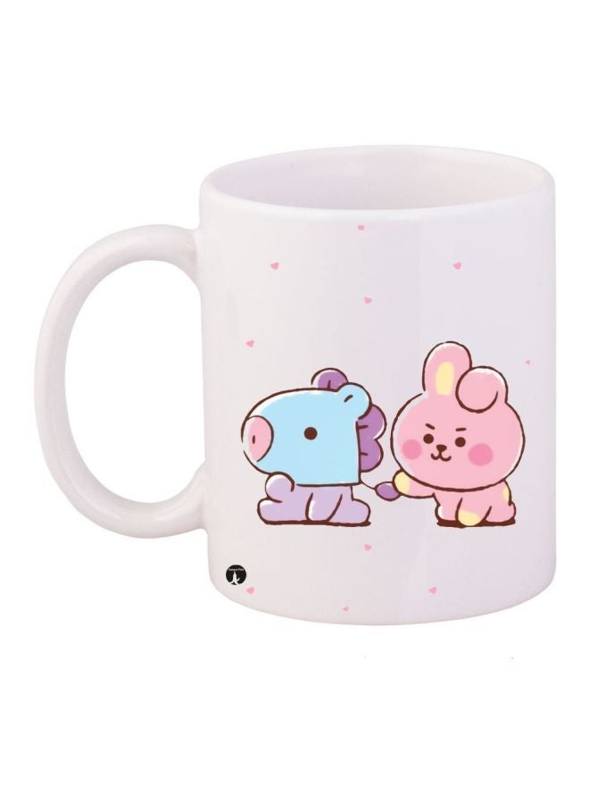 RYN Cartoon Printed Coffee Mug White/Pink/Blue 11ounce