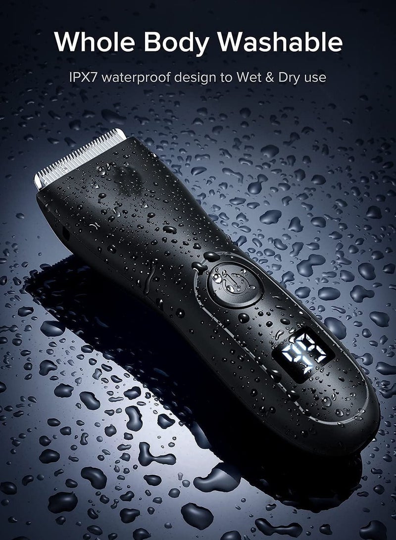 Y&D Groin Hair Trimmer for Men Waterproof Wet/Dry Clippers Body with Replaceable Ceramic Blade Heads LCD Display Rechargeable Built-in Battery Male Hygiene Razor - Image 3