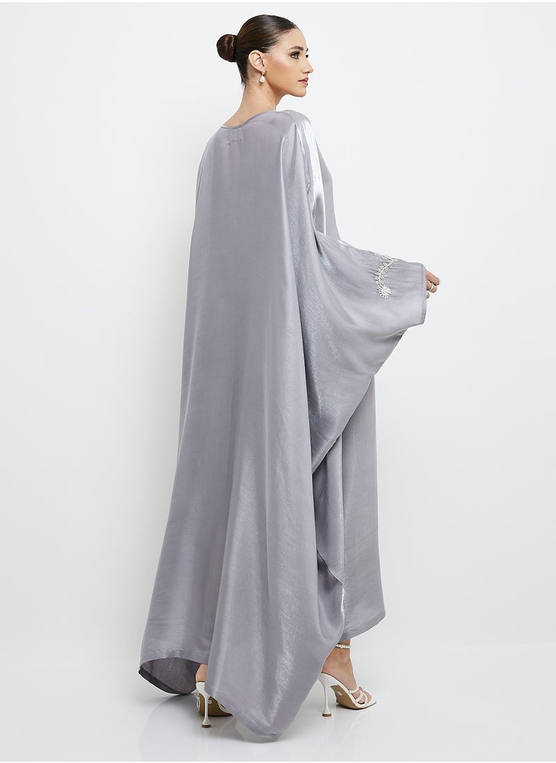 Rosette Abaya Embroidery Crew Neck kaftan Abaya  - Image 2