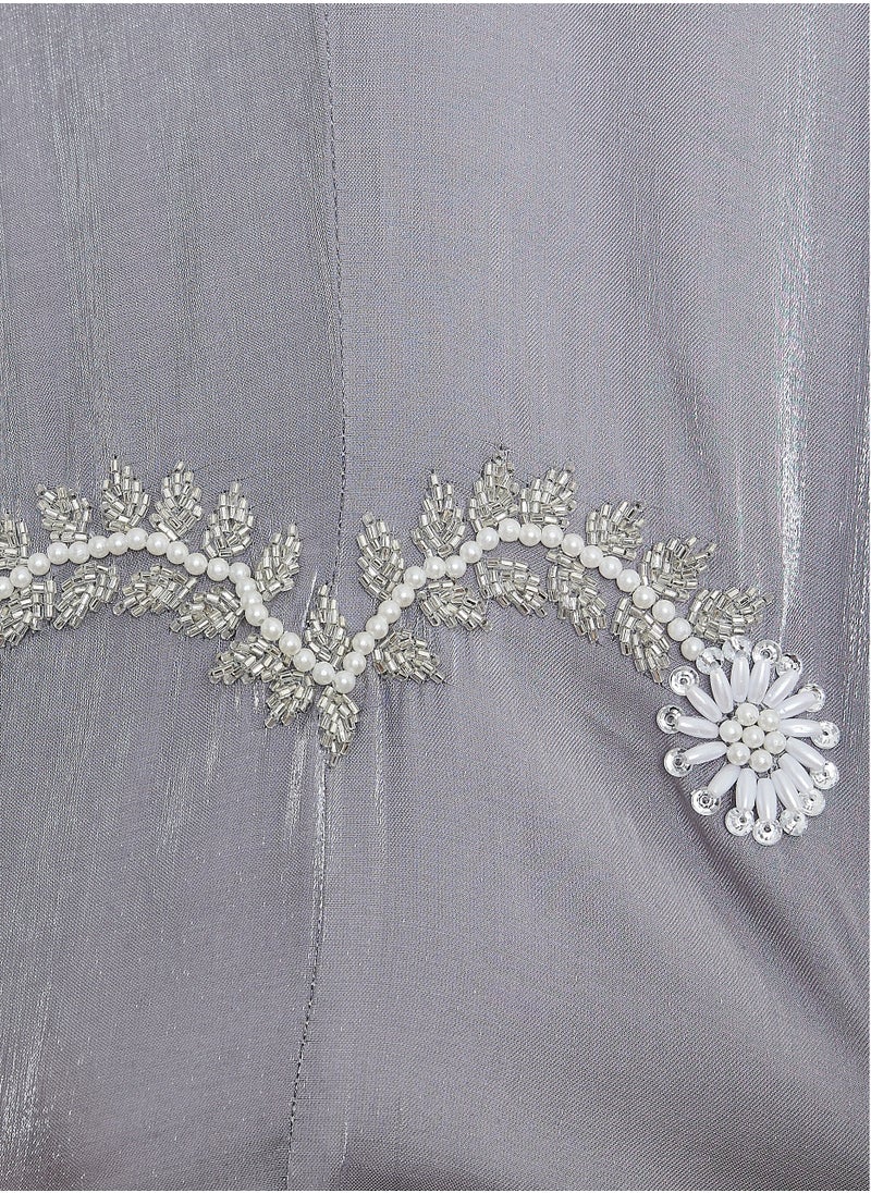 Rosette Abaya Embroidery Crew Neck kaftan Abaya  - Image 4