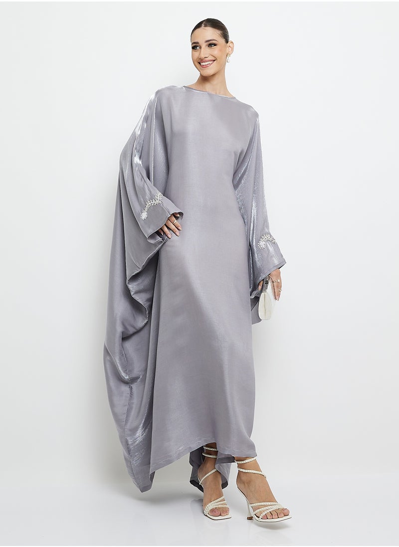 Rosette Abaya Embroidery Crew Neck kaftan Abaya  - Image 5
