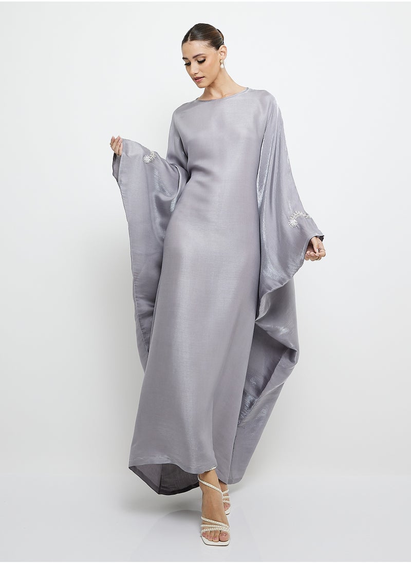 Rosette Abaya Embroidery Crew Neck kaftan Abaya  - Image 1