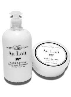 Scottish Fine Soaps Au Lait Hand Lotion Pump 14. Oz. & Nourishing Body Butter 8.8 Oz. 