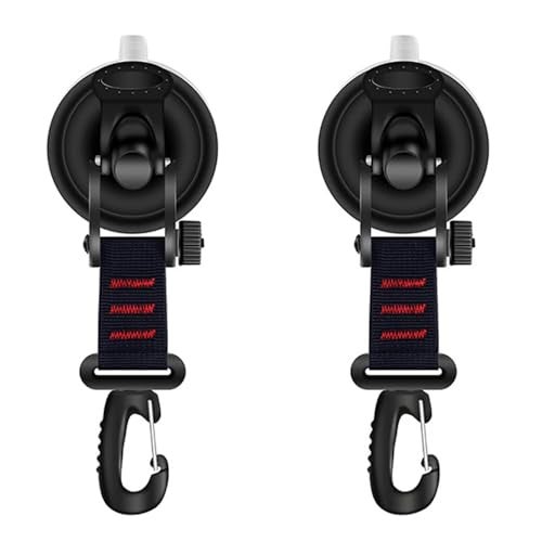 SquEqu 2 Pack Suction Cup Hooks Anchor Heavy Duty Camping Tie Down Hook Buckle for RV Car Tent Awning Tarp Canopy Mount to Glass Roof Door Window Outdoor Camper - Image 1