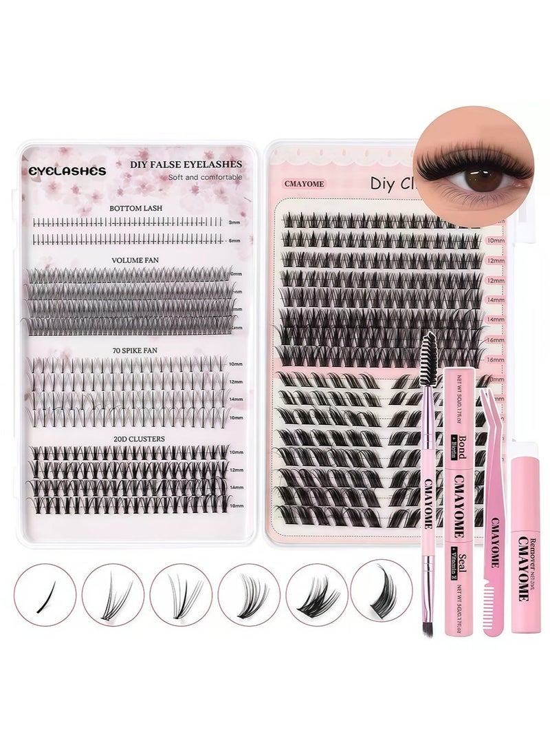 CMAYOME 628pcs False Eyelash With Glue Kit, Large Capacity DIY Individual Lash Extension Collection, False Lash Cluster Set Including Lash Brush, Lash Curler, Lash Remover, Tweezers And Lash Adhesive, Suitable For Beginners. - Image 1