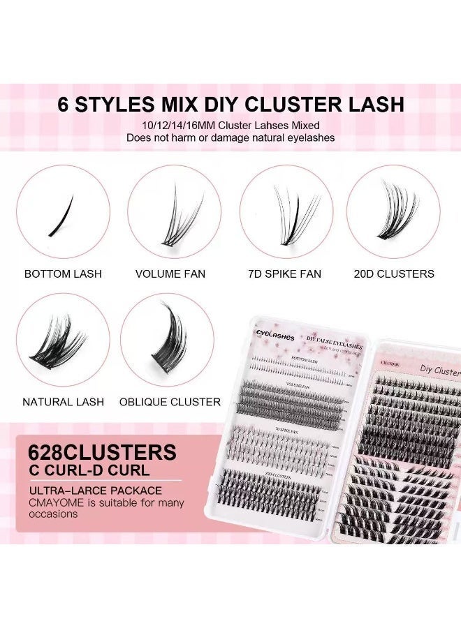 CMAYOME 628pcs False Eyelash With Glue Kit, Large Capacity DIY Individual Lash Extension Collection, False Lash Cluster Set Including Lash Brush, Lash Curler, Lash Remover, Tweezers And Lash Adhesive, Suitable For Beginners. - Image 5