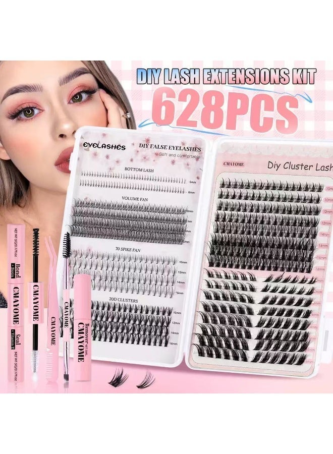 CMAYOME 628pcs False Eyelash With Glue Kit, Large Capacity DIY Individual Lash Extension Collection, False Lash Cluster Set Including Lash Brush, Lash Curler, Lash Remover, Tweezers And Lash Adhesive, Suitable For Beginners. - Image 2