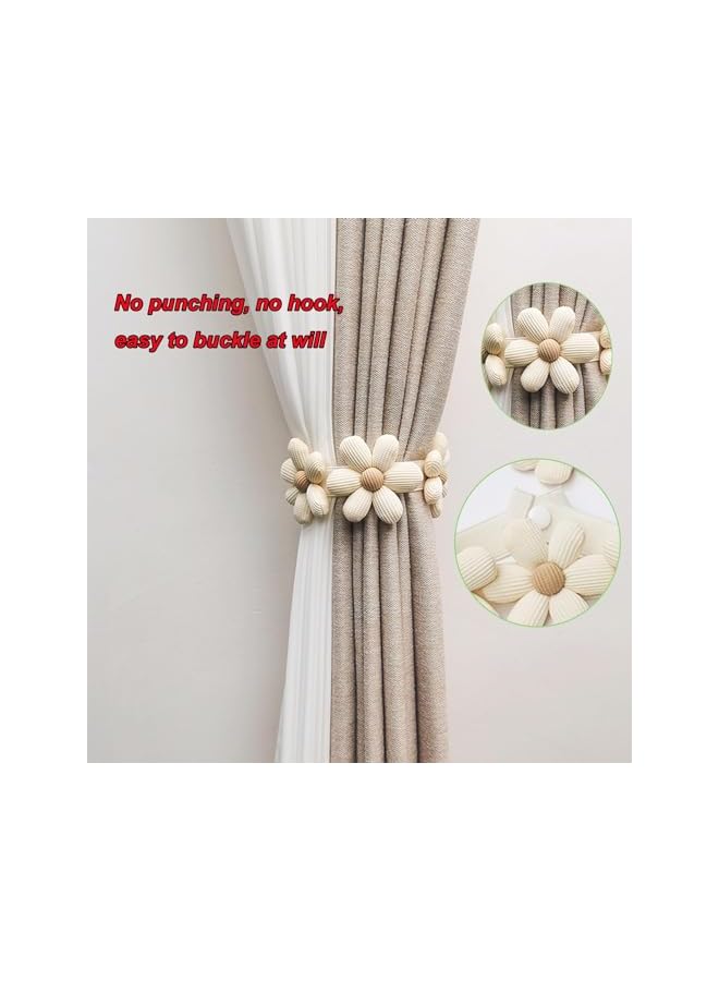 The Bros رباط ستائر مزهر بسيط مع أزرار، رباطات ستائر زخرفية لستائر غرفة النوم (2 عبوة، بيج) - Image 3