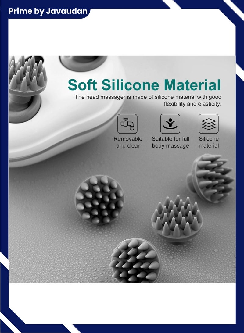 برايم بي جافاودان مدلك فروة الرأس الكهربائي ، مدلك رأس محمول مقاوم للماء لنمو الشعر ، مدلك محمول باليد مع 4 رؤوس للتدليك ، قابل للفك والغسل ، أداة هرش يدوية لتنظيف عميق لنمو الشعر ، أدوات الاسترخاء لتدليك فروة الرأس - Image 4
