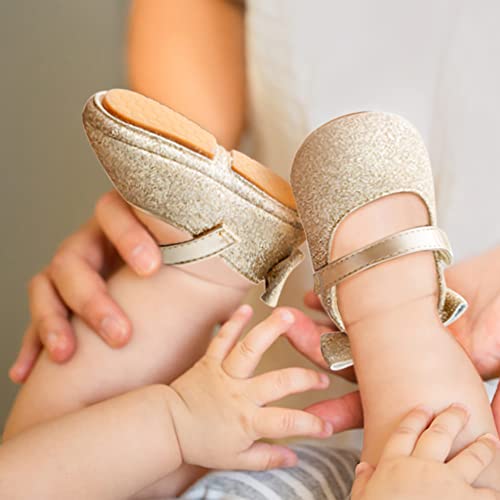 Felix & Flora Soft Sole Leather Gold Baby Shoes - Infant Baby Walking Shoes Moccasinss Rubber Sole Crib Shoes(Gold,18-24 Months) - Image 3