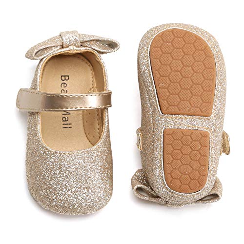 Felix & Flora Soft Sole Leather Gold Baby Shoes - Infant Baby Walking Shoes Moccasinss Rubber Sole Crib Shoes(Gold,18-24 Months) - Image 1