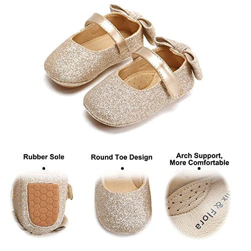Felix & Flora Soft Sole Leather Gold Baby Shoes - Infant Baby Walking Shoes Moccasinss Rubber Sole Crib Shoes(Gold,18-24 Months) - Image 4