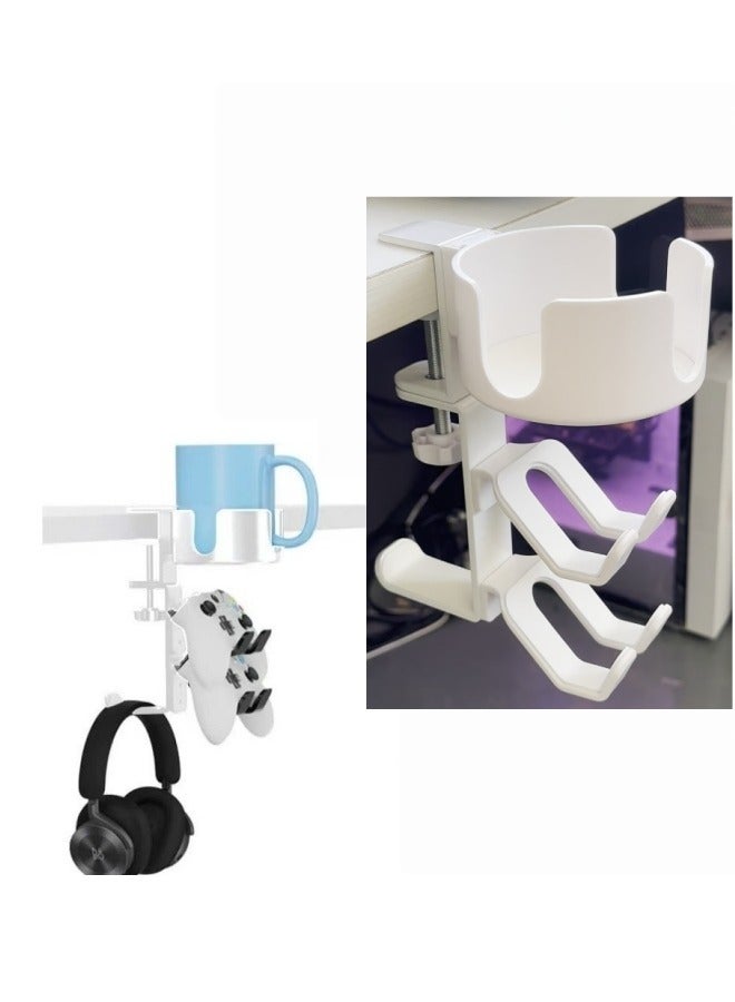 حامل سماعة رأس بمشبك 4 في 1 أسفل المكتب مع خطافات قابلة للدوران وحامل أكواب معدنية وشاشة تحكم - بدون تركيب مثقاب - Image 1