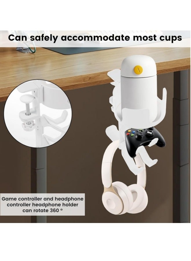 حامل سماعة رأس بمشبك 4 في 1 أسفل المكتب مع خطافات قابلة للدوران وحامل أكواب معدنية وشاشة تحكم - بدون تركيب مثقاب - Image 5