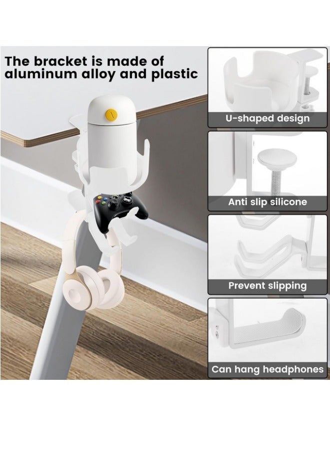 حامل سماعة رأس بمشبك 4 في 1 أسفل المكتب مع خطافات قابلة للدوران وحامل أكواب معدنية وشاشة تحكم - بدون تركيب مثقاب - Image 3