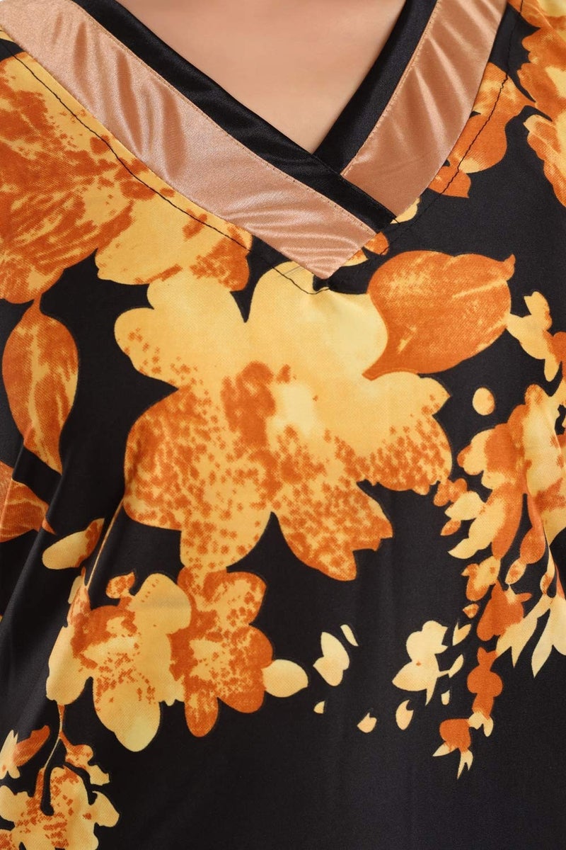 Fabme Women's Printed Satin Nighty (NW0256_Yellow) (Size-X-Large) - Image 4