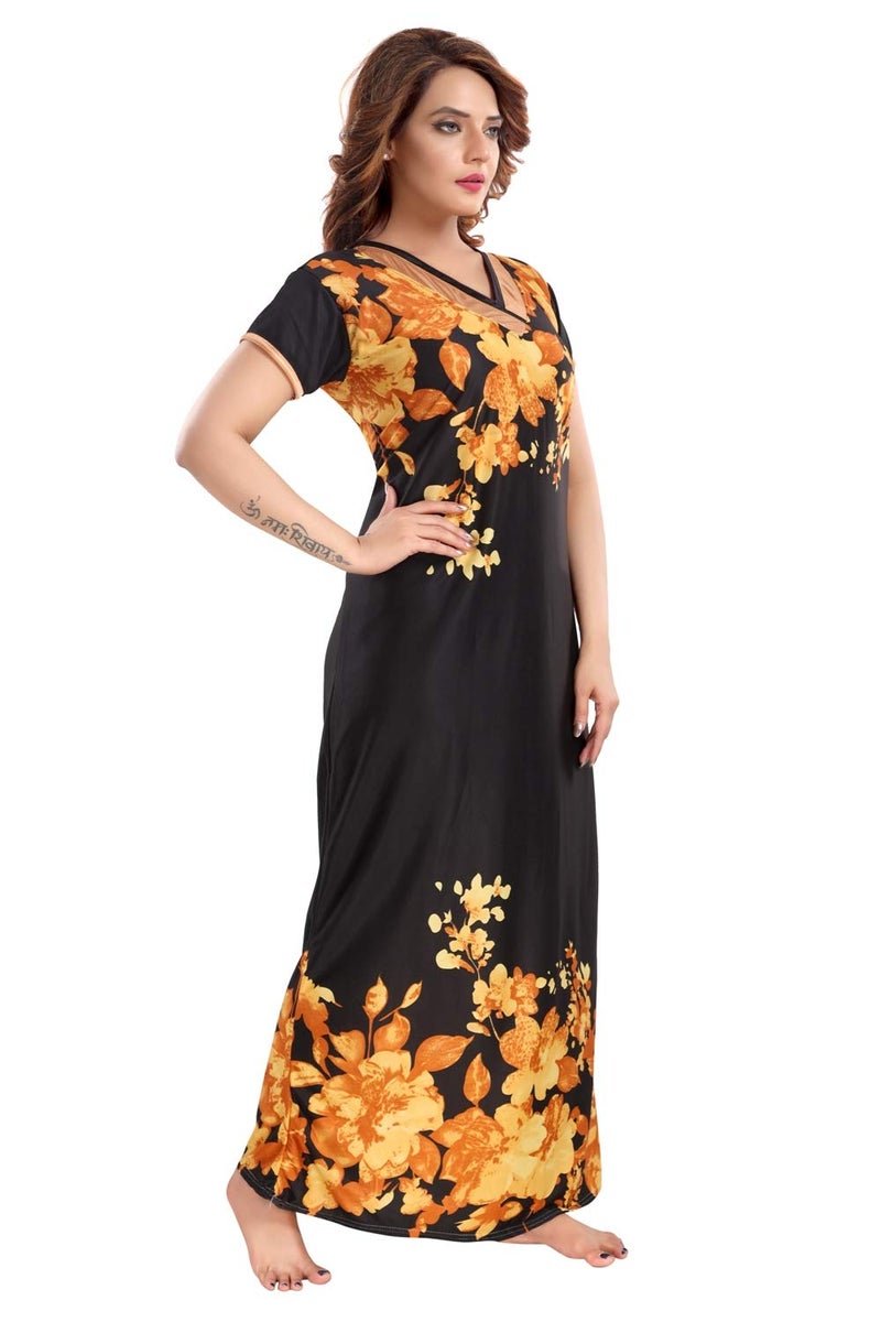 Fabme Women's Printed Satin Nighty (NW0256_Yellow) (Size-X-Large) - Image 3