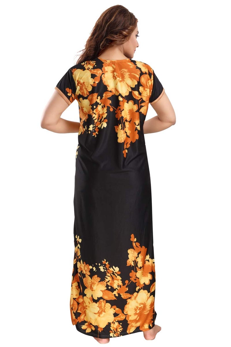 Fabme Women's Printed Satin Nighty (NW0256_Yellow) (Size-X-Large) - Image 2