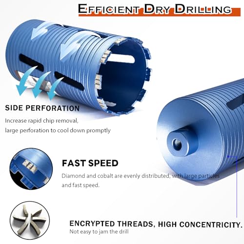 DaduoRi 1 1/4" Dry Core Drill Bit, 5/8"-11 Thread, with 3 Adapters Included: SDS Plus, SDS Max and 1/2" Hex Shank; 9.5" Drill Depth Diamond Core Bits for Concrete, Brick, Block, Stucco and Masonry - Image 5