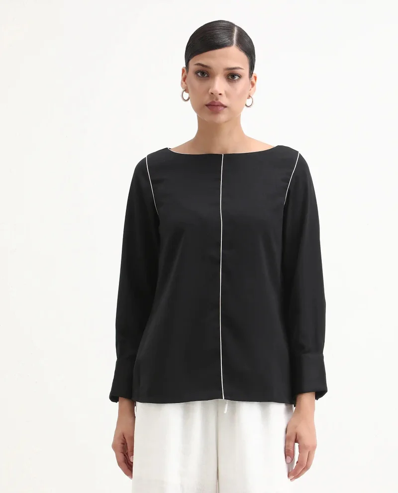 Rareism Women's Contrast Piping Detail Top