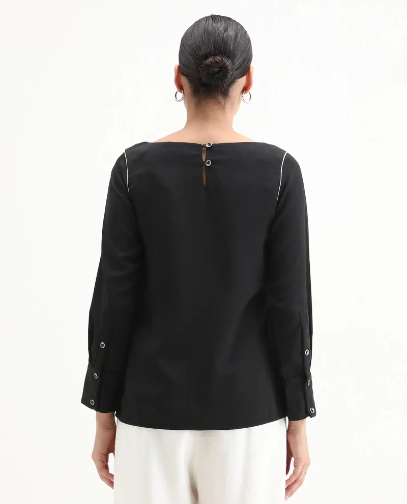 Rareism Women's Contrast Piping Detail Top