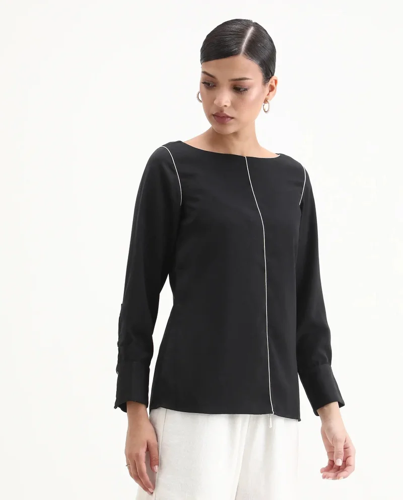 Rareism Women's Contrast Piping Detail Top