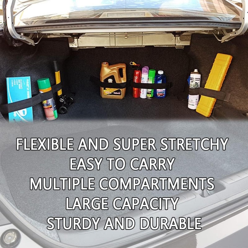 Excefore Elastic Car Trunk Organizer Straps with Hook and Loop Fasteners, Adjustable 20"/27.5"/31.5" Cargo Storage Bands, Multi-Pocket Design Keeps Items Secure & Prevents Rolling in Vehicle Trunk - Image 3