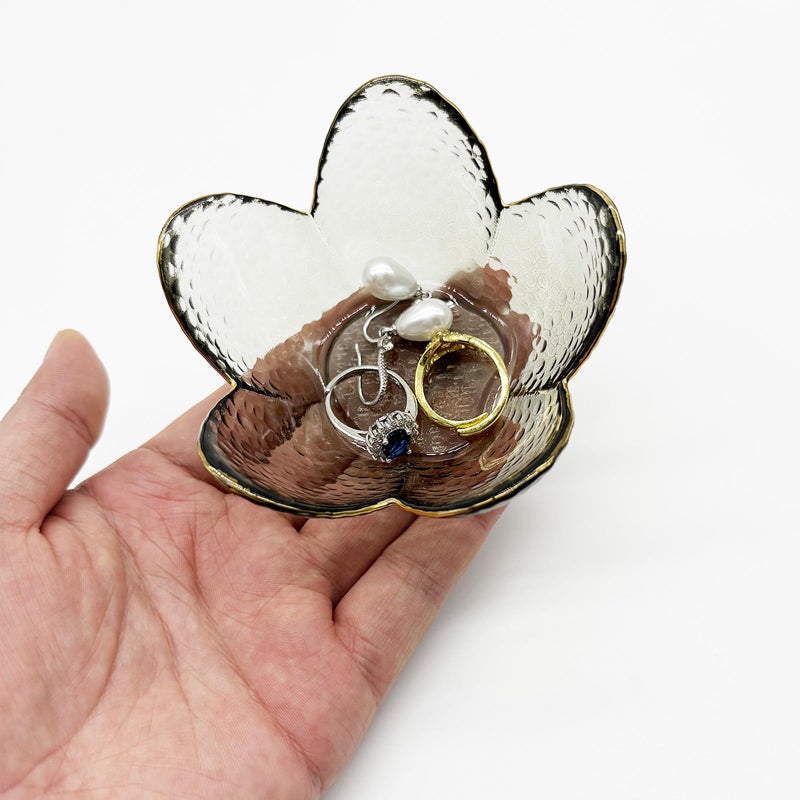 BESSKON Flower Ring Dish Jewelry Tray, Glass Jewelry Dish Tray, Cute Room Decor Small Trinket Dish, Nightstand Jewlery Ring Holder, Bathroom Jewlery Plate Bowl for Earring Gift for Women (Smoky Black) - Image 3