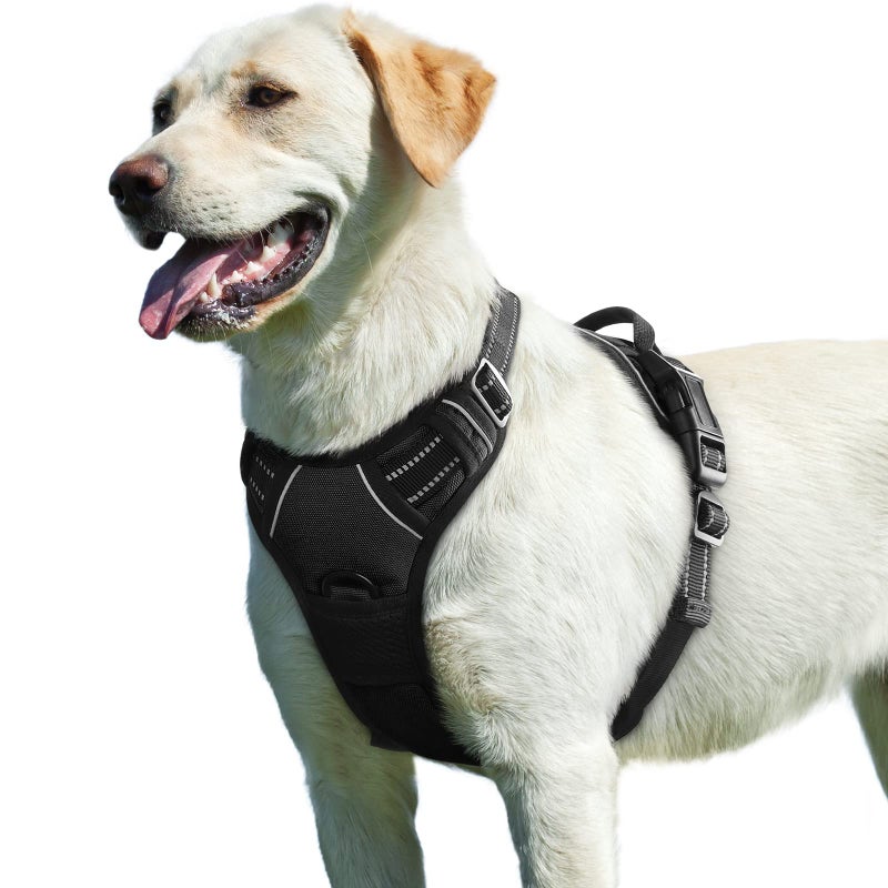 Eagloo Dog Harness for Large Dogs, No Pull Service Vest with Reflective Strips and Control Handle, Adjustable and Comfortable for Easy Walking, No Choke Pet Harness with 2 Metal Rings, Black, L - Image 1