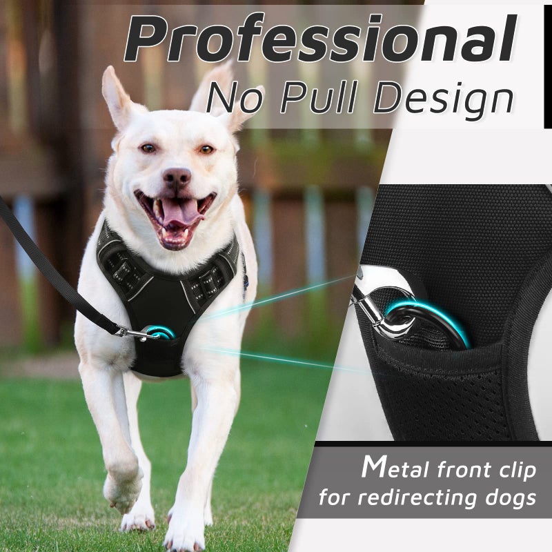Eagloo Dog Harness for Large Dogs, No Pull Service Vest with Reflective Strips and Control Handle, Adjustable and Comfortable for Easy Walking, No Choke Pet Harness with 2 Metal Rings, Black, L - Image 3